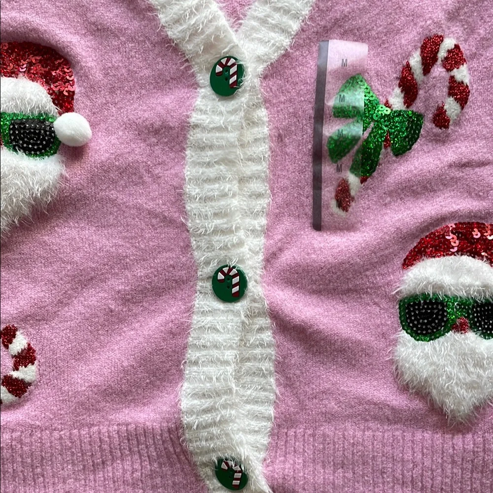 NEW Target 33 Degrees Pink Santa Print Christmas Festive Cardigan Sweater - Picture 12 of 16
